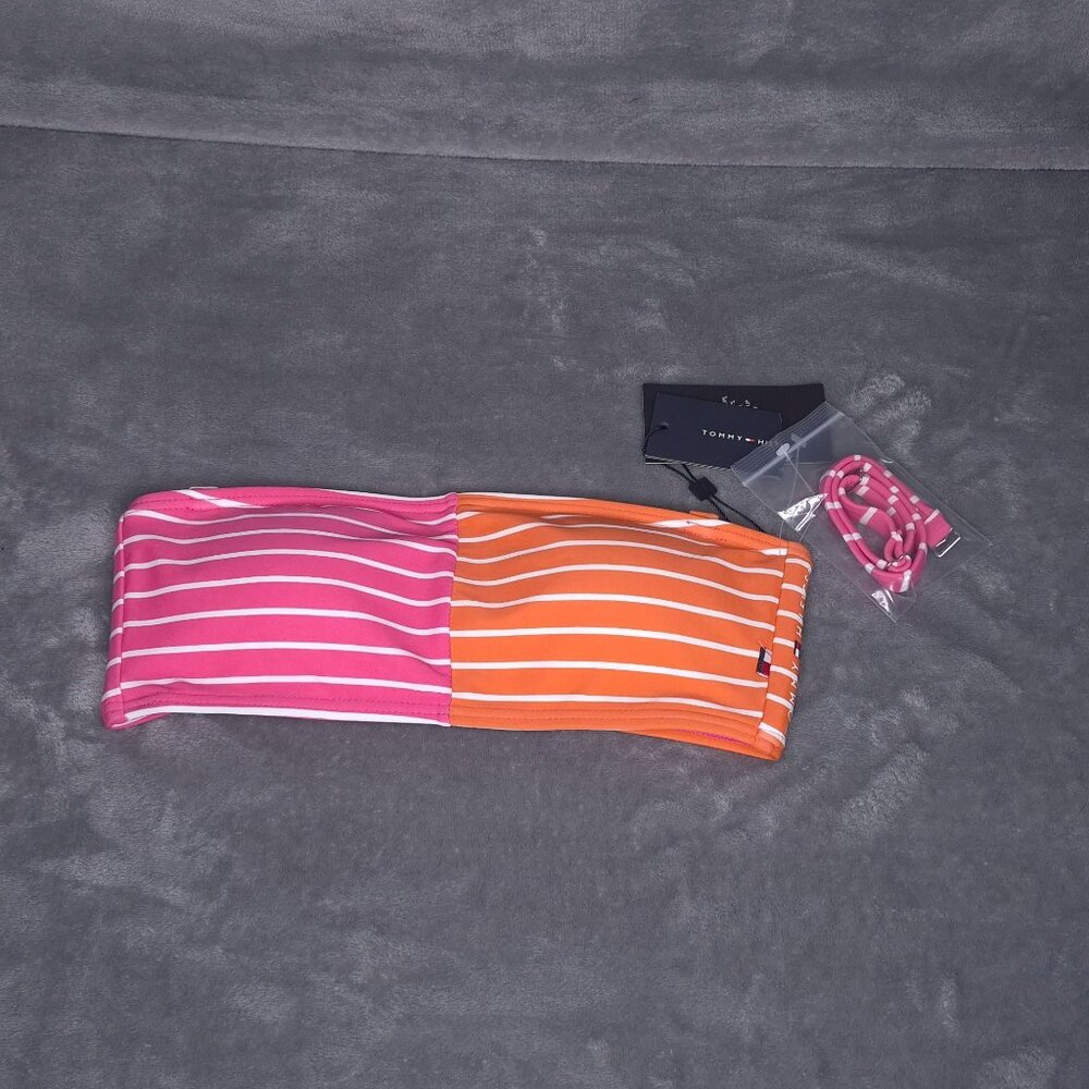 Tommy Hilfiger Womens Colorblock Bandeau Bikini Top XSP With Removable Straps